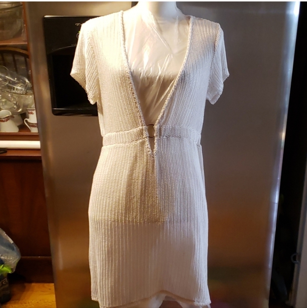 Tropical Escape Cream Knit Cap Sleeve Cover Up Size L/G